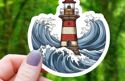 Lighthouse With Waves Sticker - 3"