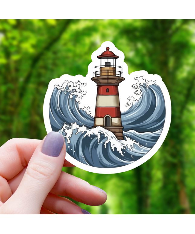 Lighthouse With Waves Sticker - 3"