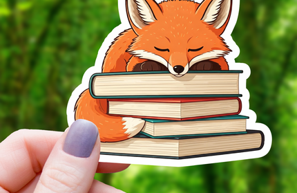 Fox Sleeping on Pile of Books Sticker- 3"