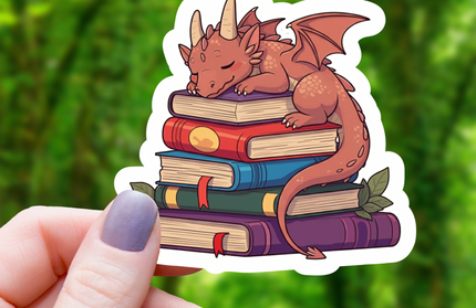 Dragon Sleeping on Pile of Books Sticker - 3"