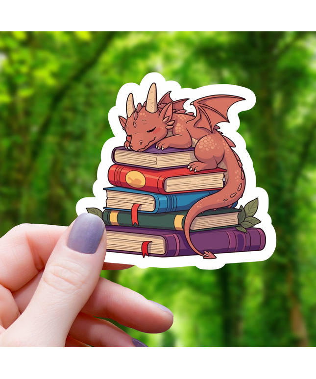 Dragon Sleeping on Pile of Books Sticker - 3"