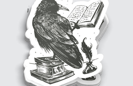 Black Ink Raven Reading a Book Sticker - 3"