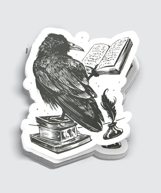 Black Ink Raven Reading a Book Sticker - 3"