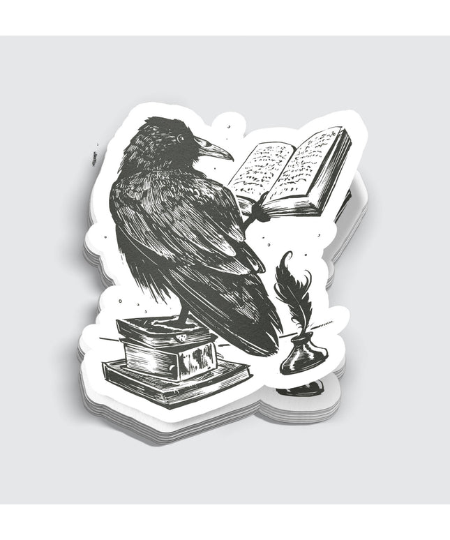 Black Ink Raven Reading a Book Sticker - 3"