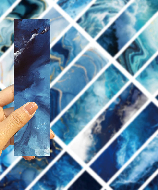 Ocean Blue Abstract Bookmarks | Marble effect 5.9X1.5'': Any 1 Bookmark