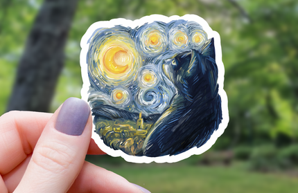 Van Gogh Style Cat Sticker - 3"