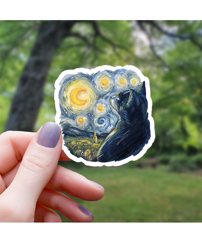 Van Gogh Style Cat Sticker - 3"