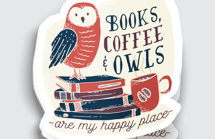 Book Coffee and Owls Nerdy Sticker - 3"