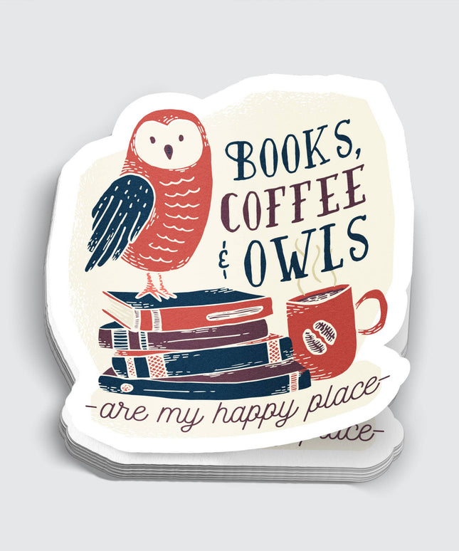Book Coffee and Owls Nerdy Sticker - 3"