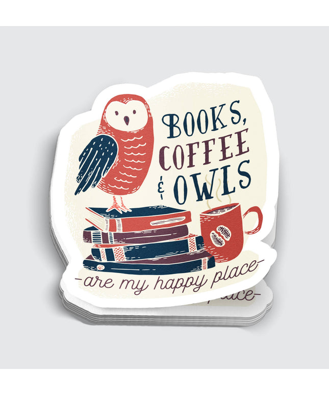 Book Coffee and Owls Nerdy Sticker - 3"
