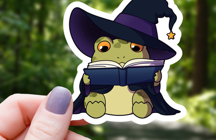 Frog Wizard Reading a Book Sticker - 3"