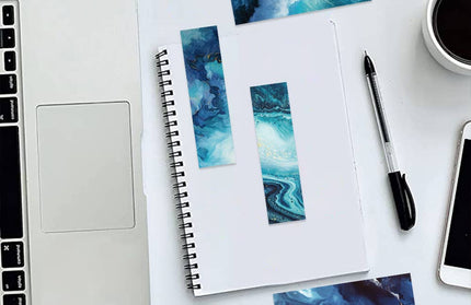 Ocean Blue Abstract Bookmarks | Marble effect 5.9X1.5'': Any 1 Bookmark