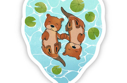 Holding Hands Otter Heart Sticker