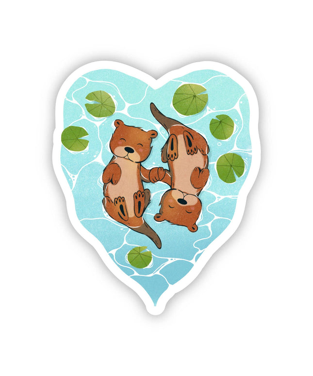 Holding Hands Otter Heart Sticker