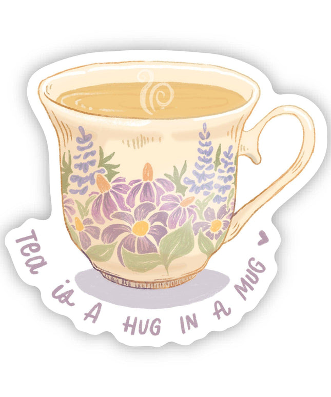 "Tea is a hug in a mug" Cute Floral Cup Sticker