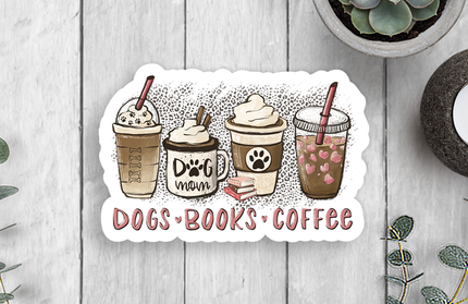 Dogs Books Coffee Vinyl Sticker