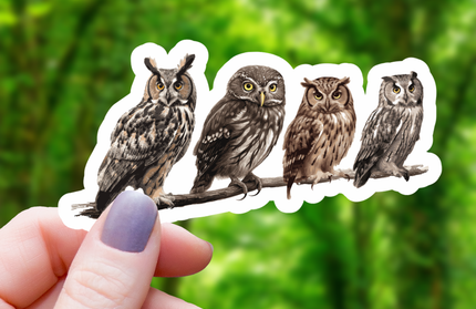 Realistic Perched Owls Sticker - 3"