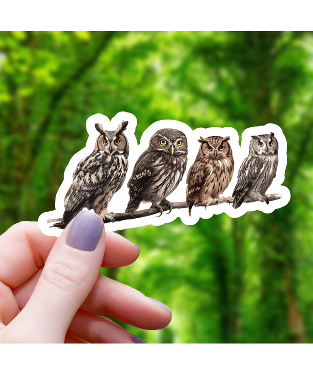 Realistic Perched Owls Sticker - 3"