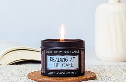 Reading at the Cafe｜Bookish Soy Candle｜4oz Travel Tin: 4 oz Tin